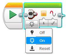 3. Készíts programot ciklus használatával, amelyet végrehajtva a robot az alábbi alakzatot írja le mozgása során! 4. A robot mozgása során írjon le egy H betűt a piros pontból indulva! 3.2.3. Színes led használata a roboton A Tégla a gombjait megvilágító ledet (Brick Status Light) is programozhatjuk.