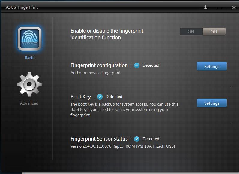 Ezt az ablakot az ASUS FingerPrint alkalmazás Start képernyőről történő későbbi indításával is elérheti.