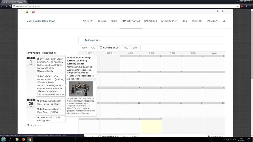 A Zenekar honlapján található koncertnaptárba is