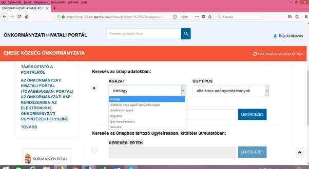 A lekérdezés gombra kattintva lent megjelennek az adott ügytípushoz tartozó, elektronikus űrlap