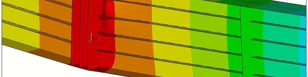 4.25. ábra P61-es modell (240x16 mm-es öv,40x6 mm-es borda) tönkremenetele, gerinc globális horpadása normálfeszültség hatására 4.26.