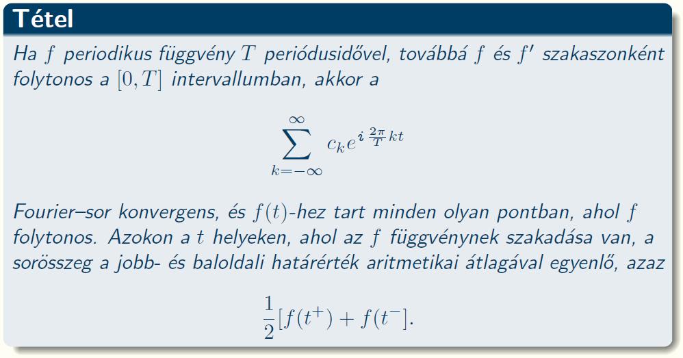 Periodikus jelek A Fourier-sorok létezése, konvergenciája: