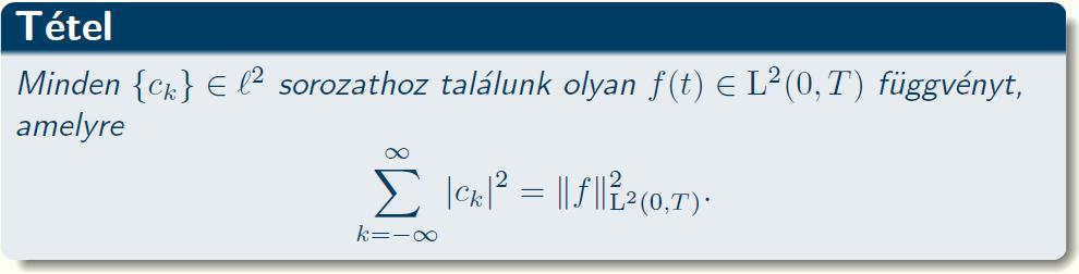 Periodikus jelek A talán legsikeresebb: Riesz-Fischer tétel Részletösszeg, Cesáro-közép: x t T szerint periodikus fv.