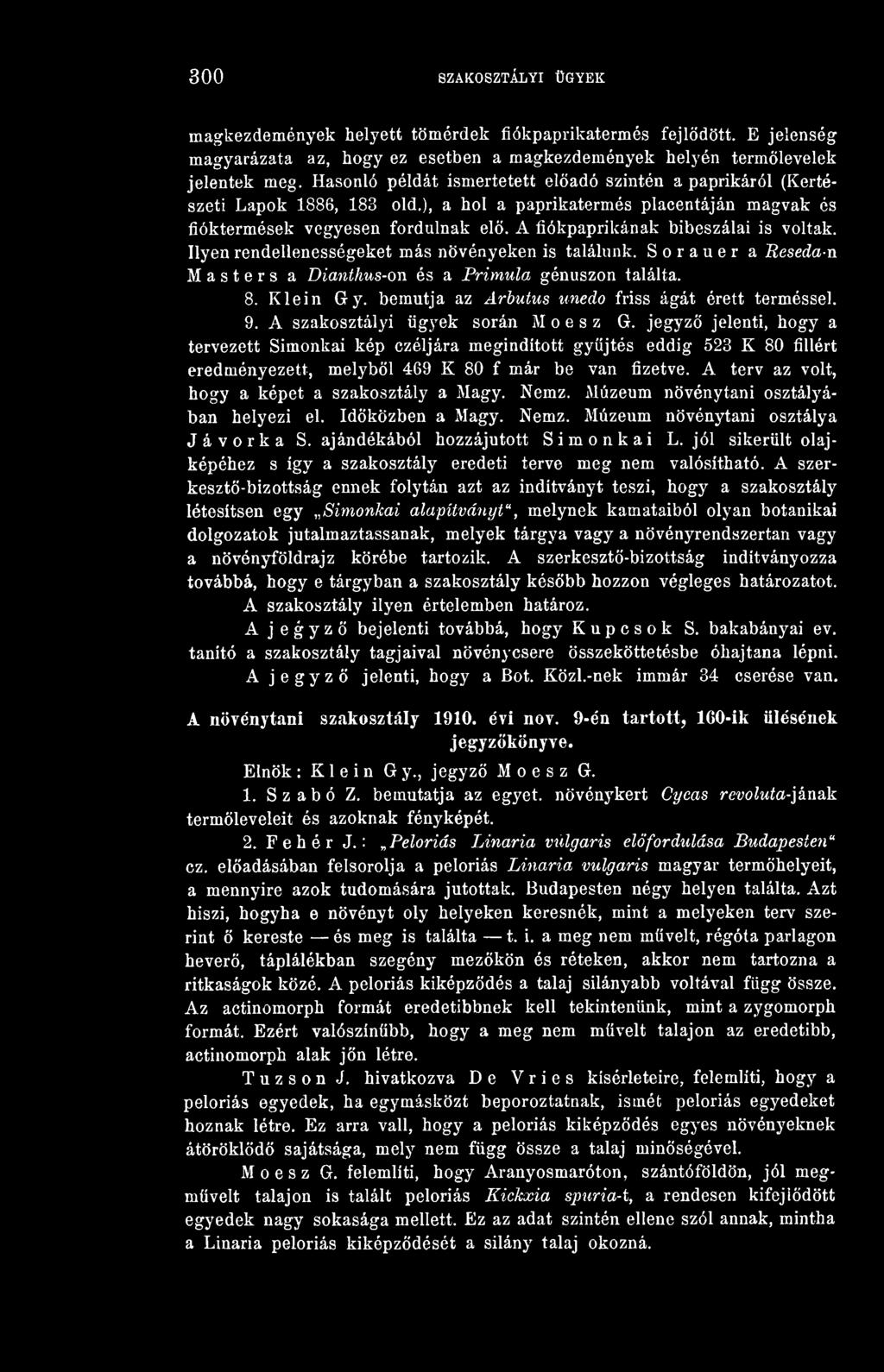 A fiókpaprikának bibeszálai is voltak. Ilyen rendellenességeket más növényeken is találunk. Sorauer a Resedan Masters a Díanthus-on és a Primula génuszon találta. 8. Klein Gy.