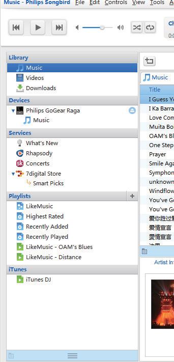 Online keresés 1 Online szolgáltatás kiválasztása: Services kattintva válassza ki a kívánt online 2» Keresés a Philips Songbird szoftverben A Philips
