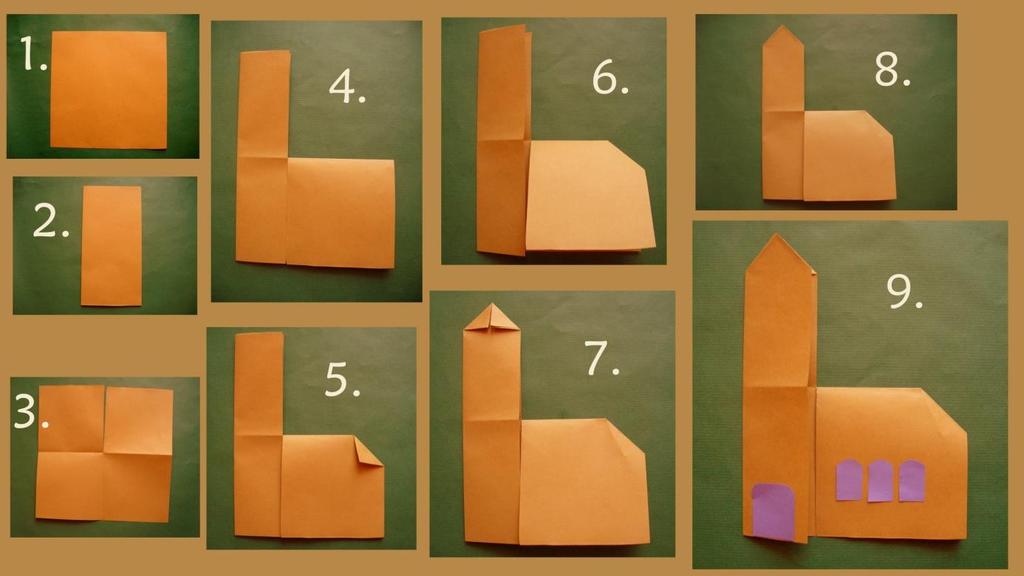 1. Játék: templom-puzzle A hittanoktató a gyerekeket 4-5 fős csoportokra osztja. Mindegyik csoport kap egy színt.