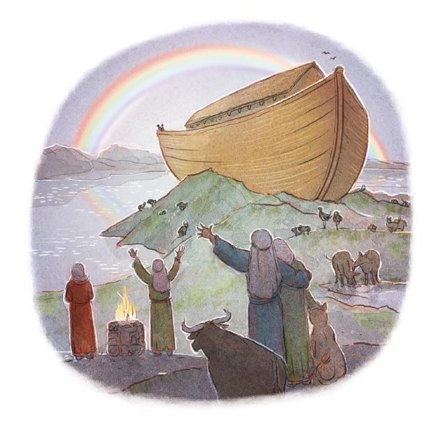 Noé és a családja és az állatok biztonságban voltak a bárkán.