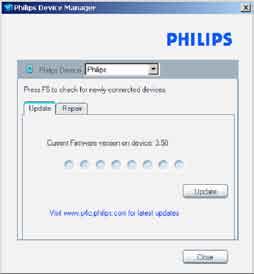 Telepítse a Philips Device Manager szoftvert a lejátszójáról, vagy töltse le annak legújabb változatát awww.philips.com/supportweboldalról. 5.