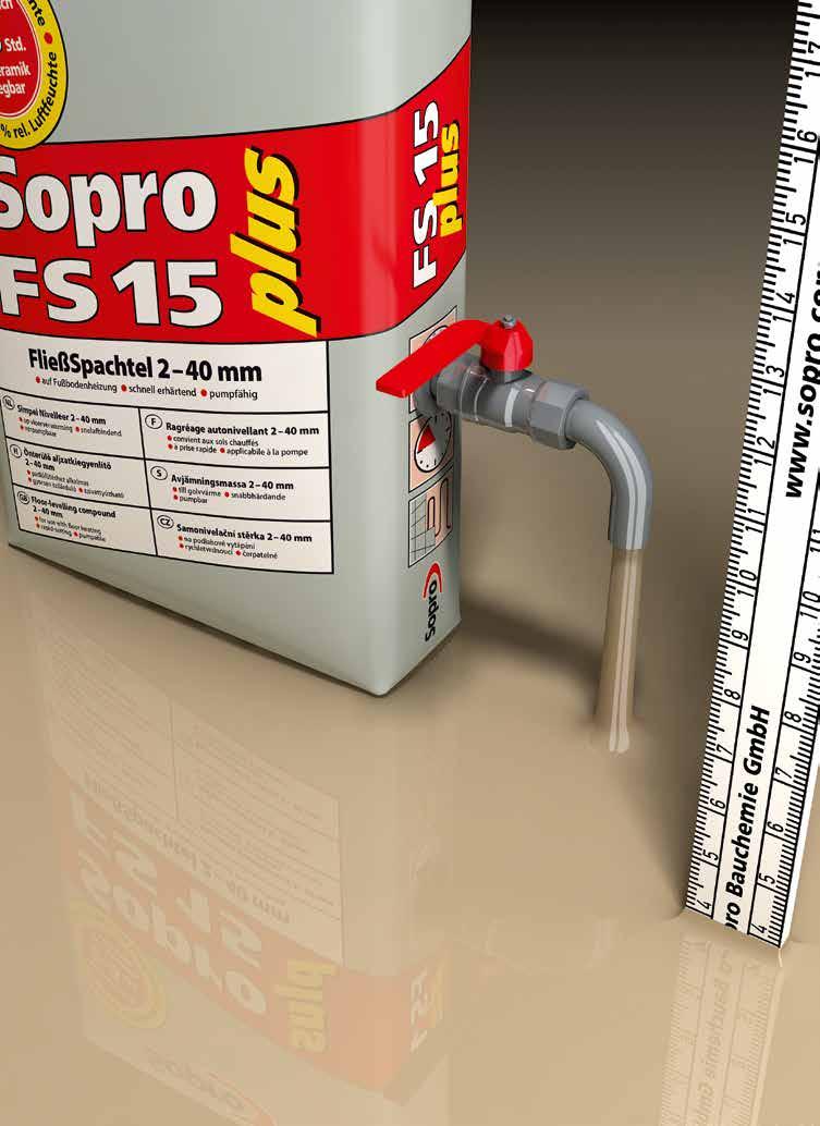 Fugázó Kiegyenlítő anyagok és javító és szilikonok anyagok Sopro FS 15 plus Sima felület, 2-40 mm-es rétegvastagság Optimális terülési tulajdonságot biztosít a szuperplasztifikáló (nagy teljesítményű