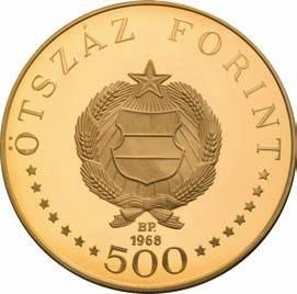 1968 200 Forint Au 900-16,821 g - 34 mm - 1,097 mm 1968.08.09. H: KÉTSZÁZ FORINT 200 értékjelzés kétszer, köriratban címer, alatta verdejegy és évszám /Wertzahl zweimal, in Umschrift ein Wappen, darunter Mzz.