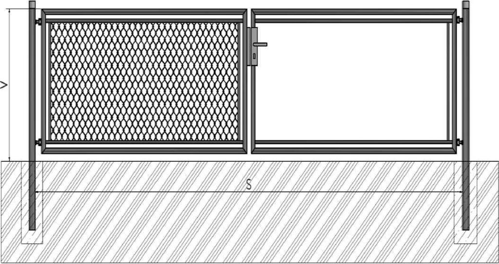 KÉTSZÁRNYÚ KERTI KAPU (BDZ) Oszlopok Kapukeret Kitöltés Felületi kezelés Cső 0 60mm x 2,00mm Cső 0 38mm x 1,0mm Műanyaggal bevont gépfonat, szemméret 0mm ZN + PVC (RAL600) Kétszárnyú kiskpau zár