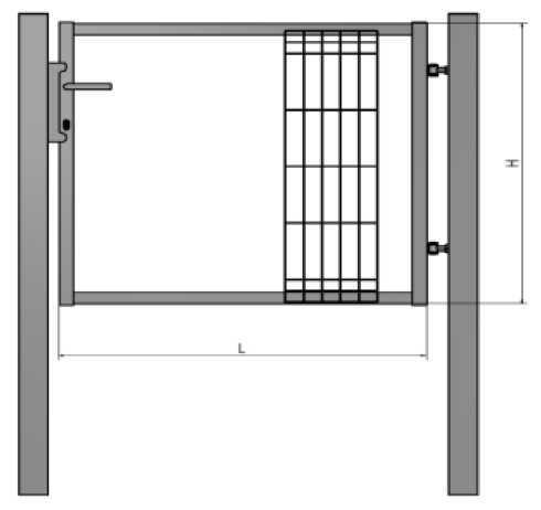 EGYIRÁNYÚ KISKAPU BJ SZOLÍD BJ SZOLÍD Oszlopok: Kapukeret: Kitöltés: Felületi kezelés: 80x80mm 40x40mm Galaxia 3D tábla, zártszelvény profil 2x2mm HNZ(tűzihorganyzott), ZN+PVC (RAL 600), ZN+PVC (más