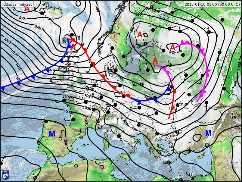 2015. január 10. Európa időjárását egy hullámzó frontálzóna alakította ezen a napon.