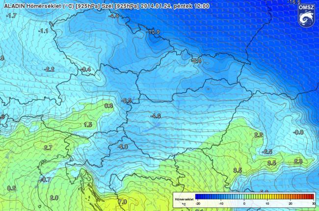 A Kárpát-medence is a két légtömeg találkozásánál helyezkedett el. Január 23- án még az anticiklon hatása érvényesült leginkább.