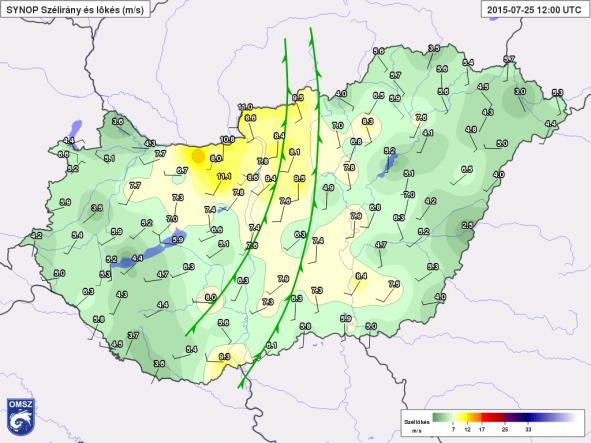 Ezeknek a kényszerhatásoknak engedve az első zivatarok a Gömör-Szepesiérchegységben 2, valamint a Börzsöny térségében alakultak ki (111-112. ábra). 111.