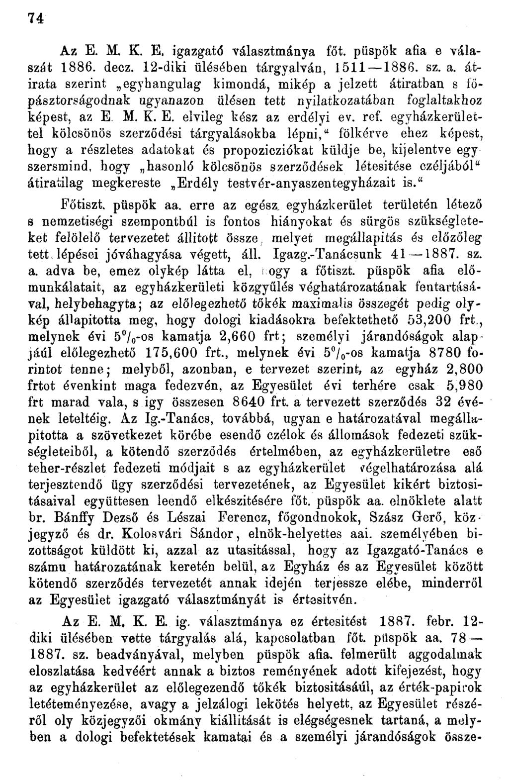 74 Az E. M. K. E. igazgató választmánya főt. püspök af