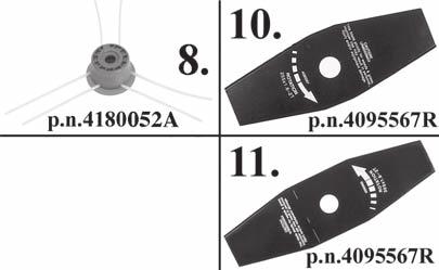 10"/255 mm, vastagság 3 mm 26. 3 pengés kés, átm. 12"/305 mm, vastagság 3 mm (740) FIGYELEM! - A gyártó által el nem fogadott szerszámok használata súlyos veszélyhelyzethez vezethet. 1. Nelihampainen muoviterä Ø 10 /255 mm 2.