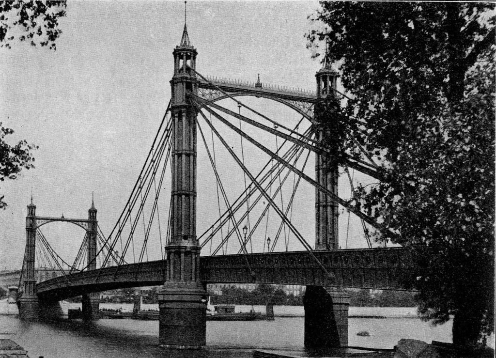 1870-1873, Albert híd, London, Temze, Ordish rendszerű szerkezet L= 122 m