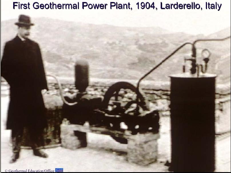 Geotermális Energia Az első geotermális erőmű Olaszországban épült 1903-ban A kaliforniai The Geysers gejzírei gőzt és melegvizet szolgáltatnak, az erőmű teljesítménye 824 MWe.