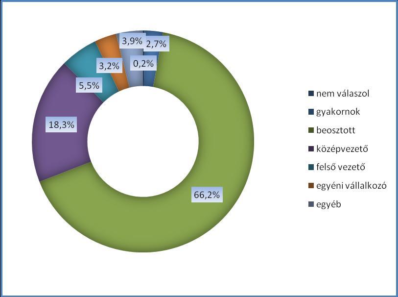 PÉCSI TUDOMÁNYEGYETEM 18. ábra A jelenlegi dolgozó végzettek beosztása (N=2033) A jelenlegi beosztás a munkavállaló végzettek közel háromnegyede (74,3 %) szerint megfelel végzettségének.