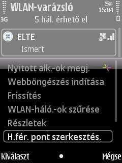 Ezt úgy tehetjük meg, hogy rákattintunk a Menü - Vezérlőpult - Csatlakoz. - Wlan-varázsló pontokra. A kilistázott, elérhető kapcsolatok közül válasszuk ki az ELTE hálózatát (jelöljük ki).