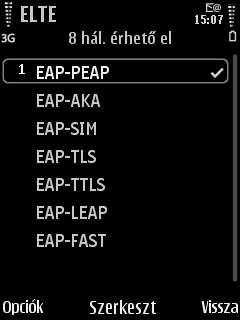 Itt az EAP-PEAP sort kell engedélyezni a következő módon: kijelöljük a szükséges sort, majd az