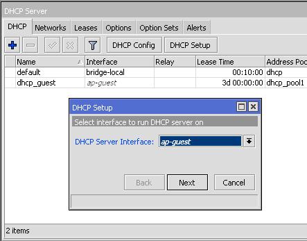 egy új DHCP szervert, amely a címkiosztást végzi majd a vendég hálózatunknak.