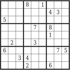 3. ábra - Egy 17 kulcsos sudoku feladvány (9) 3.1 Kitöltési stratégiák Egy sudoku megoldása során különféle stratégiákat alkalmazunk, még ha nem is vesszük ezt észre.