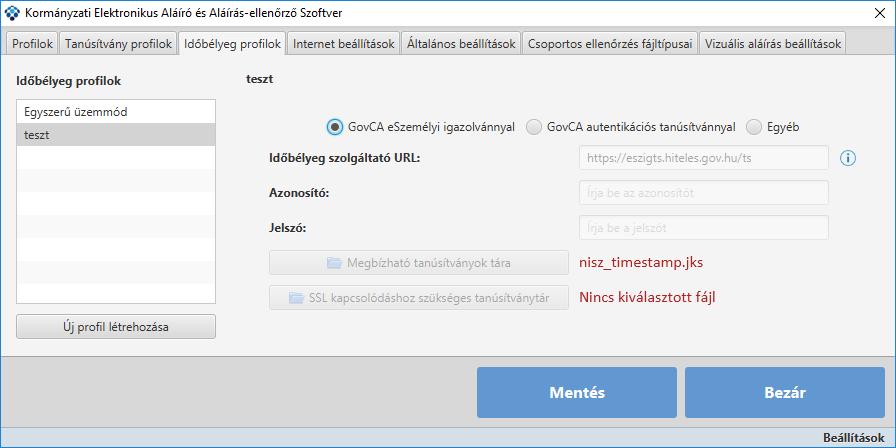 5.2.3.1 Új időbélyeg profil létrehozása Az új időbélyeg profil létrehozásához kattintson az Új profil létrehozása gombra, majd a megjelenő ablakban adja meg az Időbélyeg profil nevét.