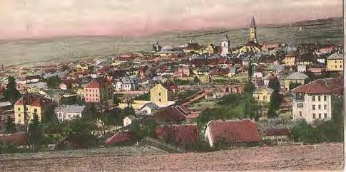 Historická pohľadnica Levoče zo začiatku 20. storočia, v ľavej dolnej časti je areál nemocnice so župnou nemocnicou, nemocnicou G.