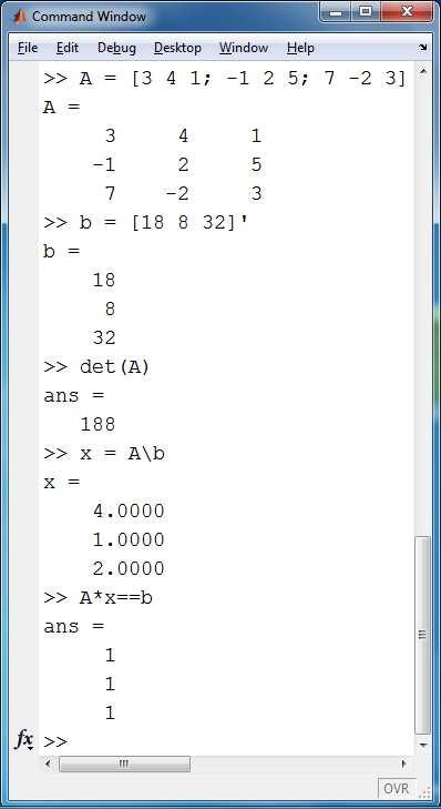 Lineáris egyenletrendszerek Alapeset A független egyenletek (sorok/oszlopok) száma megegyezik az ismeretlenek számával, azaz det(a) ~= 0 vagy rank(a) == length(a) A megoldás ekkor egyértelmű Ekkor x