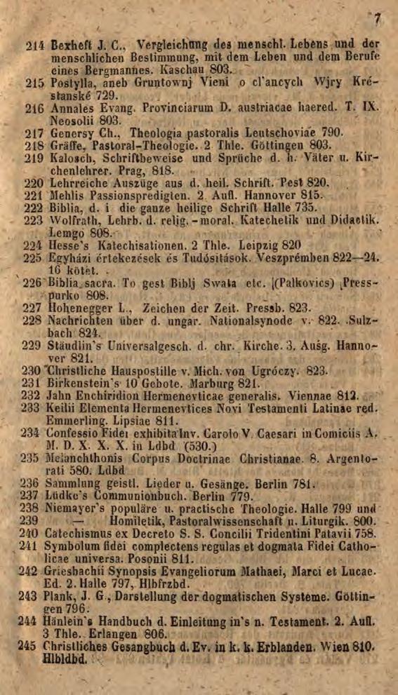 214 Bexhêft J. C., Vergleichung des menschl. Lebens und der menschlichen Bestimmung, mit dem Leben und dem Berufe, eines Bergmannes. ICaschau 803.