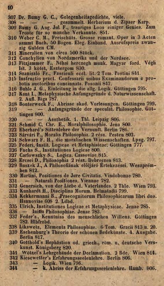 10 307 Dr. Rumy G. C., Gelegenheitsgedichte, viele. 308 gesammelt. Herbarium d. Zipser Karp. 309 Rumy G. Aug. Jul. F., trauriges Loos einiger Genies. Zum Tröste für sp manche Verkannte. 851.