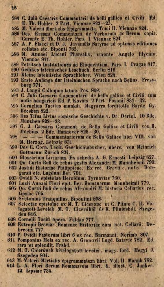 IR 584 C. Julii Caesaris Commentarii de belli gallico et Civili. Ed. E. Th. Holder. 2 Part. Viennae 822 23. 585 M. Valerii Martialis Epigrammata. Tomi II. Viennae 824. 586 Des.