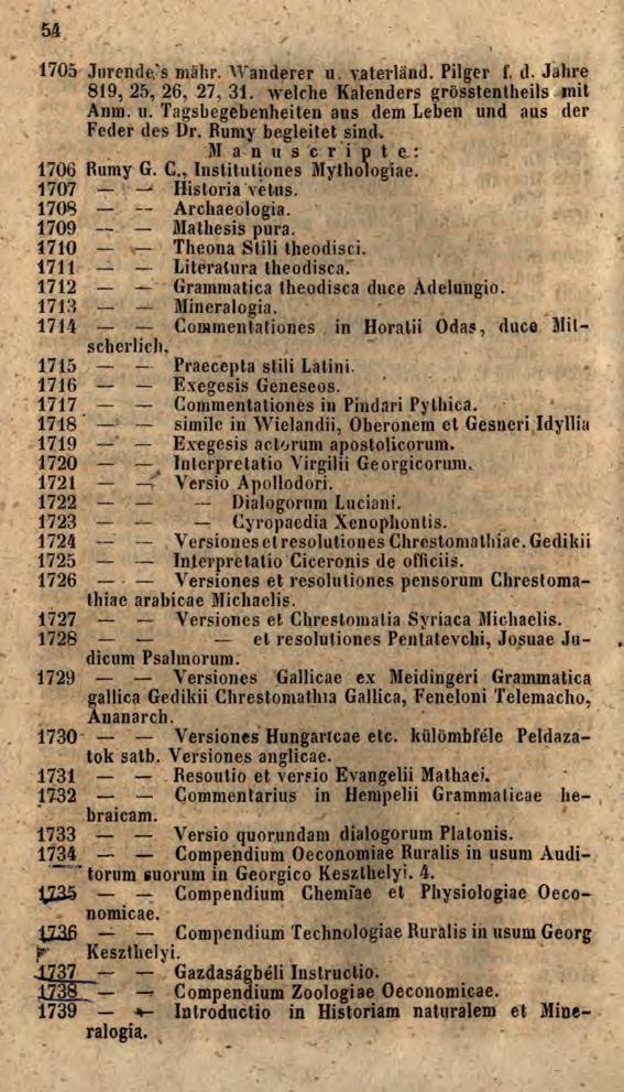 54 1705 Jurende.'s mähr. Wanderer u. Vaterland. Pilger f. d. Jahre 819, 25, 26, 27, 31. welche Kalenders grösstentheils mit Anm. u. Tagsbegebenheiten aus dem Leben und aus der Feder des Dr.