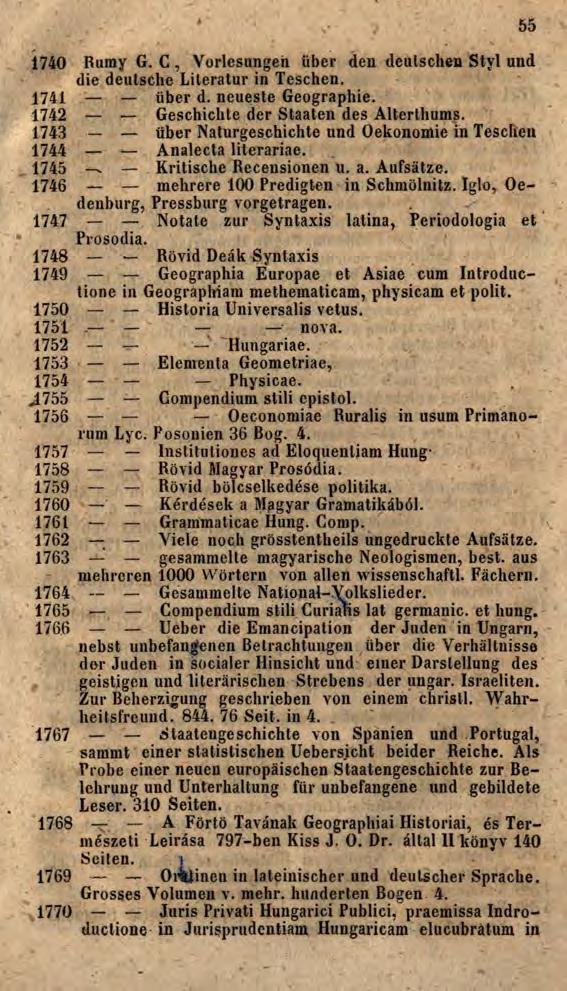 1740 1741 1742 1743 1744 1745 1746 1747 55 Rumy G. C, Vorlesungen über den deutschen Styl und die deutsche Literatur in Teschen. über d. neueste Geographie. Geschichte der Staaten des Alterthums.