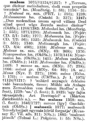 A magyar szókészlet eredetéről újra magyarul 195 1. ábra A malom szótörténete a TESz-ben, illetve az EWUng-ban 3.