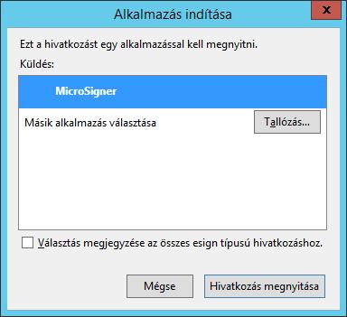 független webes aláíró alkalmazás indító képernyője, ahol a Hivatkozás megnyitása gombot megnyomva tudunk továbblépni: (A