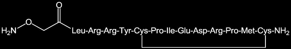 ábra Az izopropilidén védett Aoa-Gly-Phe-Leu-Gly-Cys-Pro-Ile-Glu-Asp-Arg-Pro-Met-Cys-NH 2 ciklikus dimer (eddigi tapasztalatok és irodalmak alapján, valószínűsített szerkezet) A liofilizálás után a