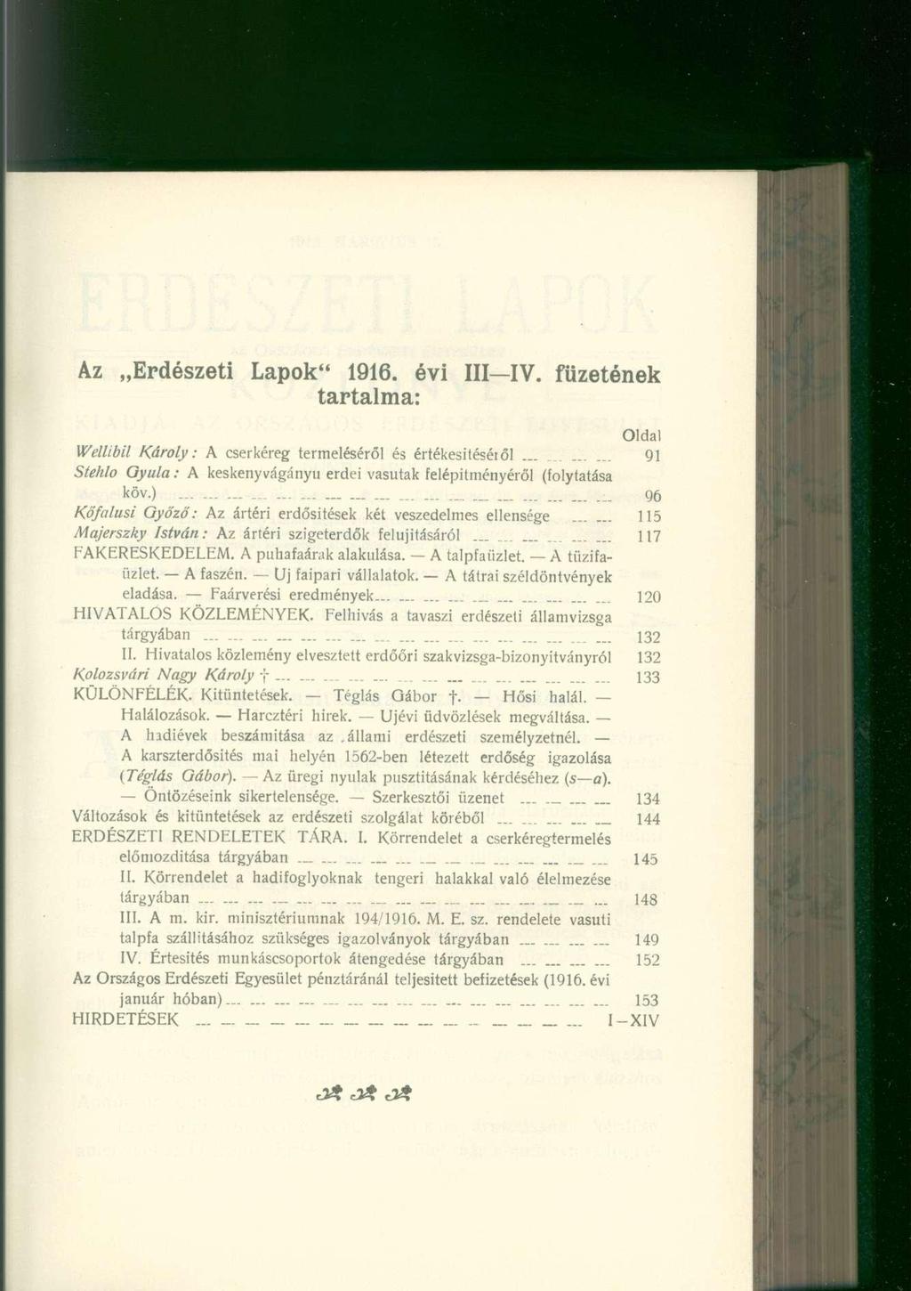 Az Erdészeti Lapok" 1916. évi III IV.