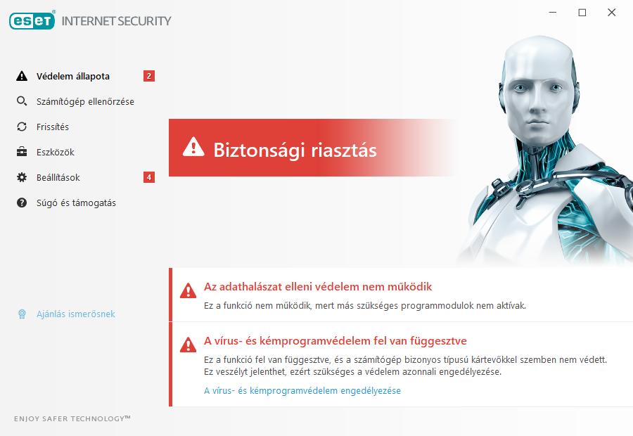 A zöld ikon és a zöld Maximális védelem állapotfelirat jelzi, hogy a védelem a lehető legmagasabb szinten biztosítva van. Teendők, ha a program nem működik megfelelően?