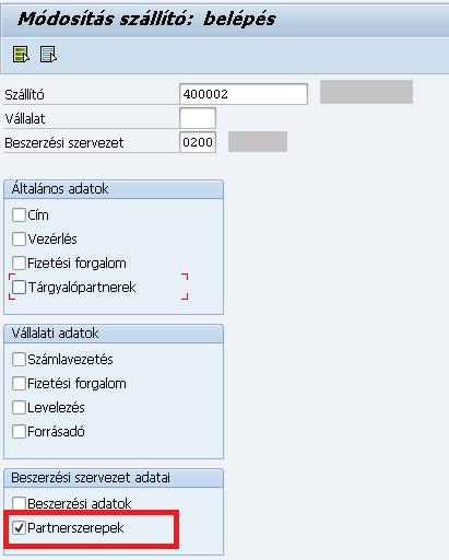 4.10.2 Felrakodási cím felvétele a szállítóhoz Tranzakciókód: XK02 Megadjuk a módosítani kívánt szállító kódját, megadjuk a