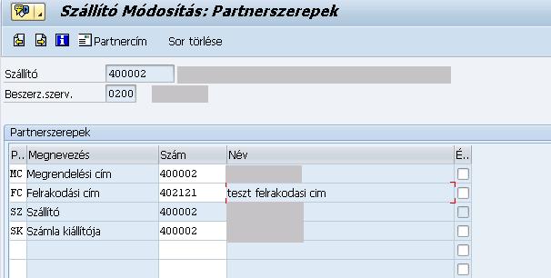 Partnerszerepek fül: Módosítás után, MENTÉS. 4.11 Lerakodási pont Lehetőség van import beszerzés esetén un.