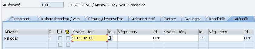Lerakodás időpontjának módosítása esetén ugyanígy járunk el, csak a WS ARRIVAL FREE Megérkezés vevőnél