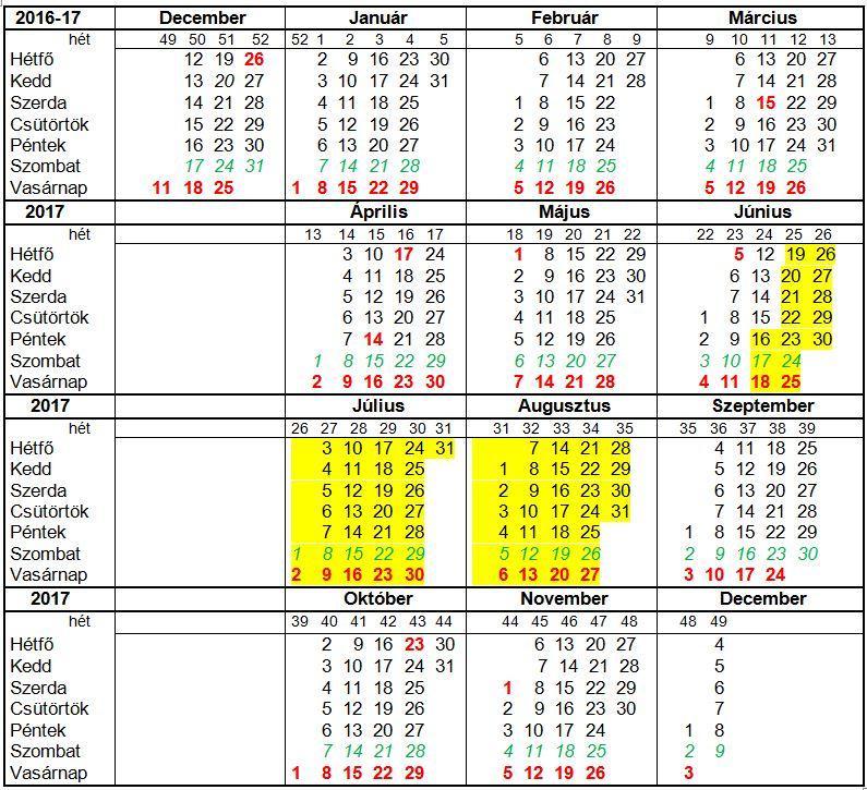 Az ÉMKK Zrt. által üzemeltetett Nyíregyháza helyi járatokra vonatkozó menetrendi naptár 2016/2017. évi menetrendi időszakra A nyári időszámítás 2017.
