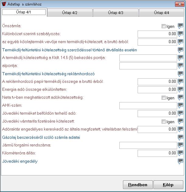 Az adatlap soraihoz megfelelő értéket tudsz beírni ami a számlán a látható szövegezéssel és a beírt értékkel meg is fog jelenni a számla végén.