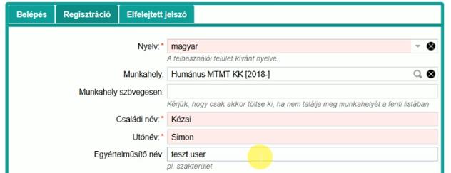 Ha a szerző munkahelye MTMT tagintézmény: az intézmények megfelelő szervezeti egysége hierarchikus listából választható ki a Munkahely mezőben 2.