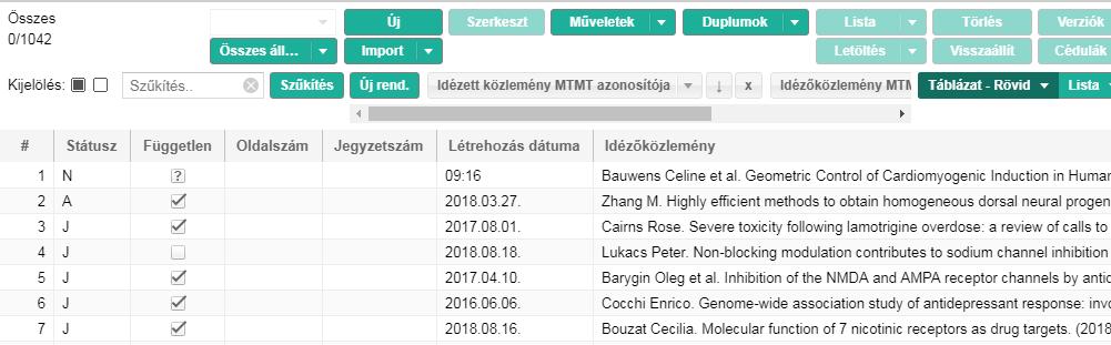 elemet tartalmazó lista Táblázatos nézetben történő megjelenítésével