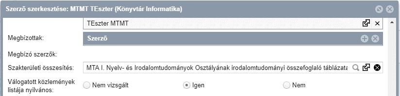 Szakterületi összesítő táblázat A Szakterületi összesítő táblázat akkor jelenik meg a nyilvános felületen, ha lenyitva a felhasználói név alatti felhasználói menüt, a Saját adatok szerkesztése