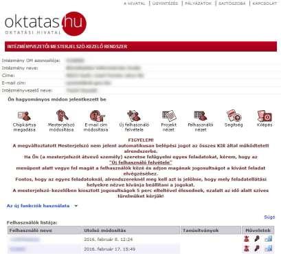 2. Feladatokhoz felhasználók rendelése A Projekt nézet ikonra kattintva megjelenik a KIR modulokat tartalmazó lista.